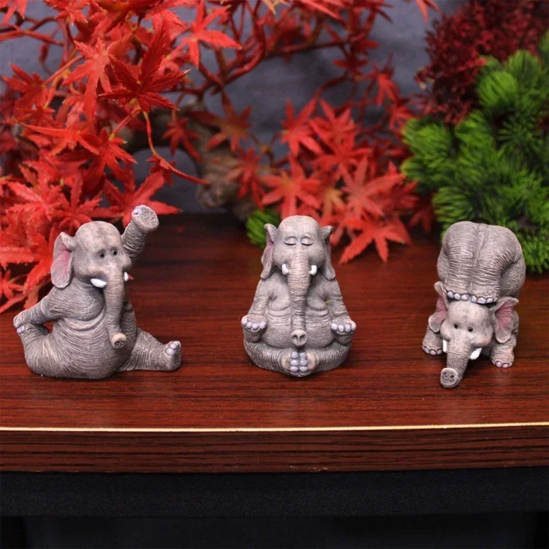 Yoga Elephant Statue Home Decor Cute Elephant Sculpture 3pcs Mini Statue Ornament Collection Resin Animal Elephant Figurine