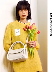 Amazing Song-Bolso suave de piel auténtica para mujer, bolsa de hombro Simple y elegante, de gran tamaño