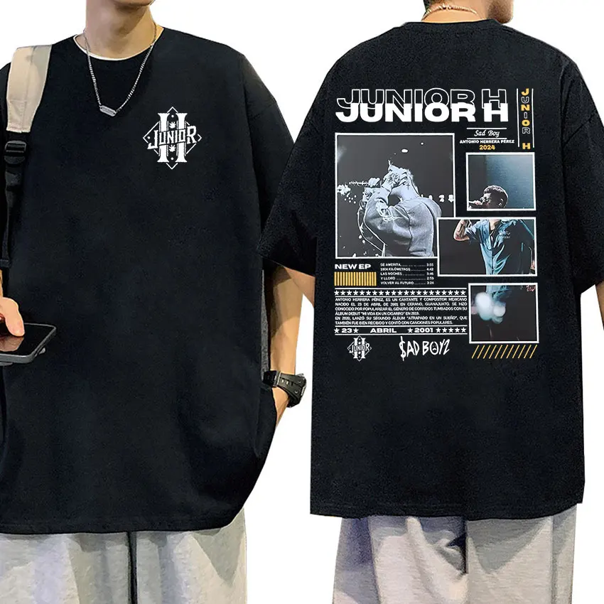 Camiseta gráfica del álbum Sad Boyz de Rapper Junior H, ropa gótica de Hip Hop para hombre, camisetas vintage de algodón de gran tamaño para hombre