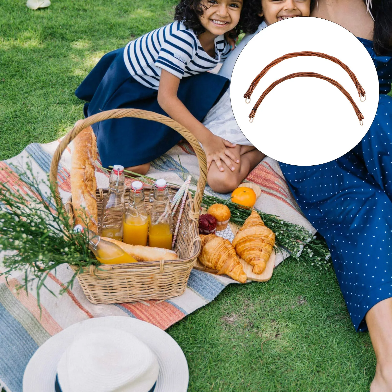 

2Pcs Rattan Picnic Basket Handle Replacement Durable Grip Woven Basket Handle Accessory Outdoor Use Rattan Handles for Baskets
