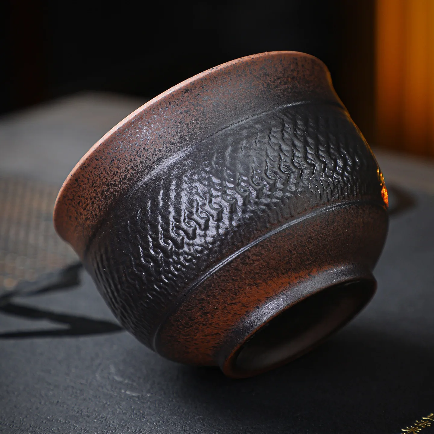 Purple Pottery Tasting Tea Cup Jump Carved Pattern Tea Bowl Kung Fu Tea Single Cup Ceramic Tableware For Tea Ceremony Home  Use