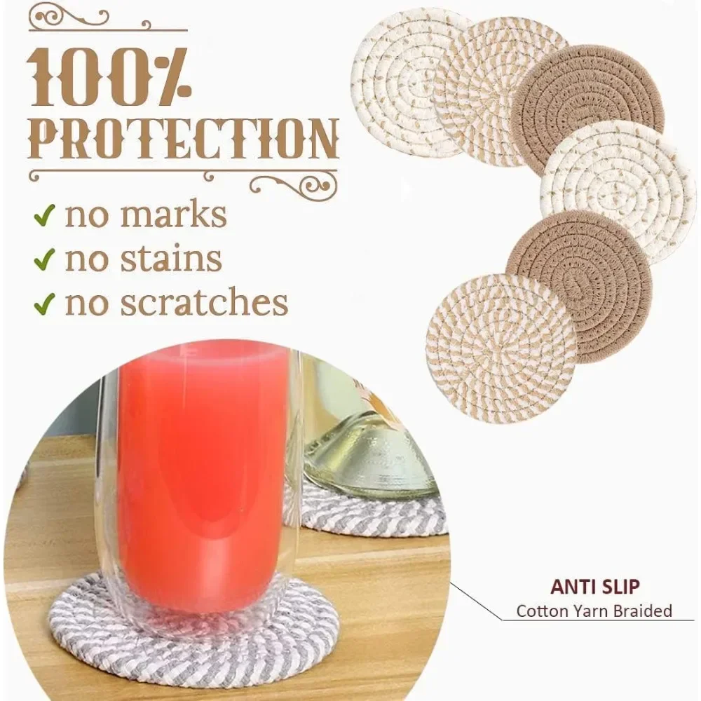 Drink Coasters Set of 4 Minimalist Cotton Woven Coaster for Living Room Decor Pot Holders Decorations for Kitchen Home