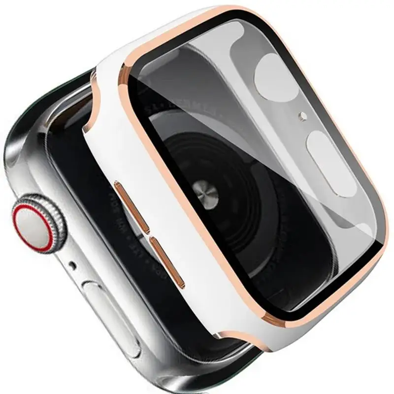 Glas + Gehäuse für Apple Watch 45 mm 41 mm 44 mm 40 mm Displayschutzfolie Bumper PC Cover für iWatch Serie 4 5 6 SE 7 8 9 Zubehör