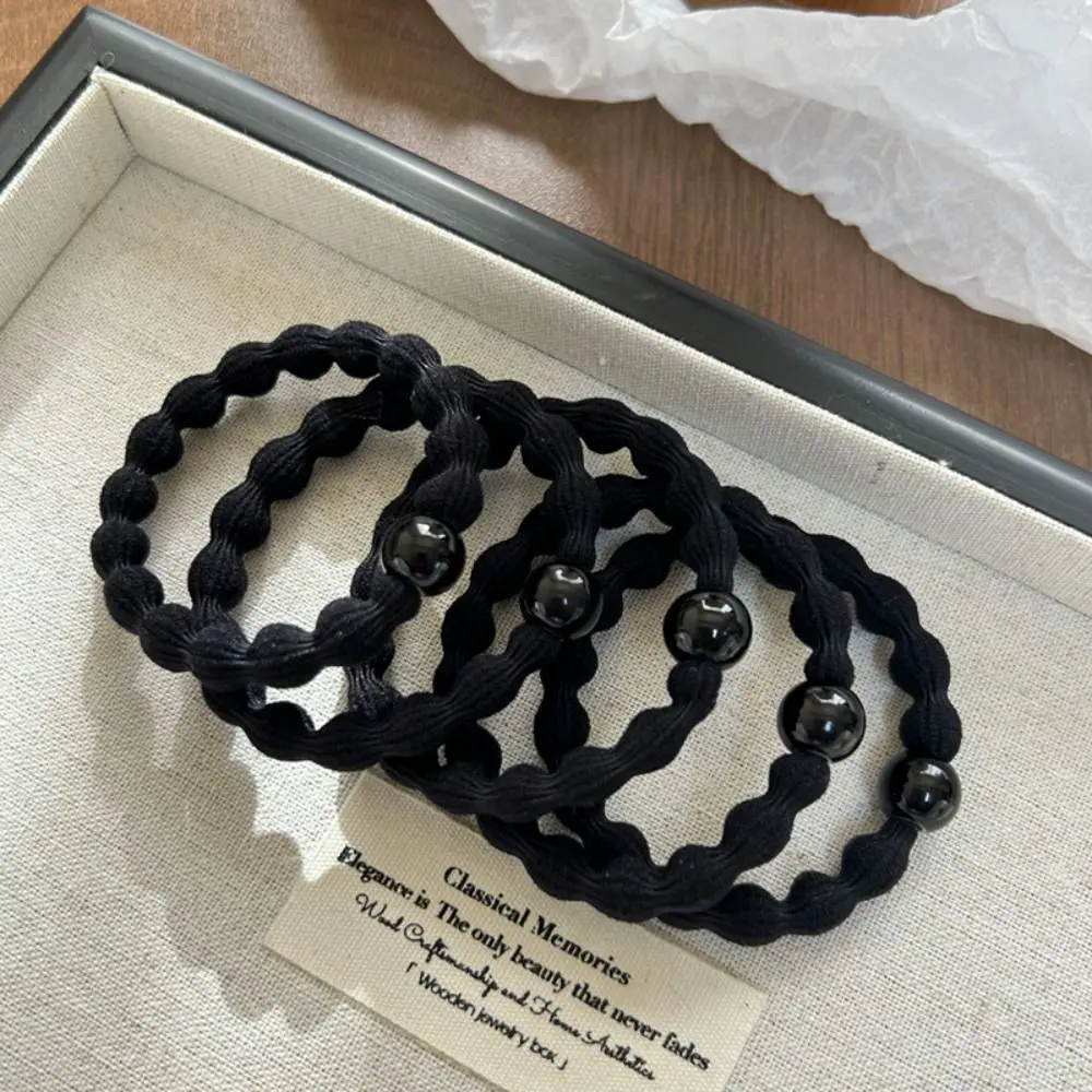 Durable Black Beaded Hair Bands Elastic Strong Hold Rubber Band Hair Ring Hair Accessories