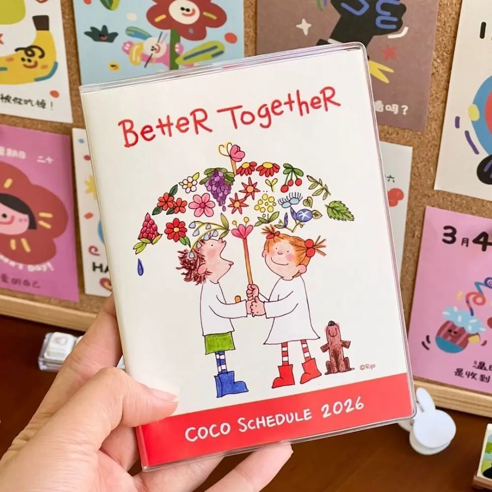 Tragbarer Niedlicher Coco Girl 2026 Planer mit Farbigen Innenseiten, Cartoon-To-Do-Liste, Notizblock mit Kalender, Geschenk-Agenda, Schulbedarf