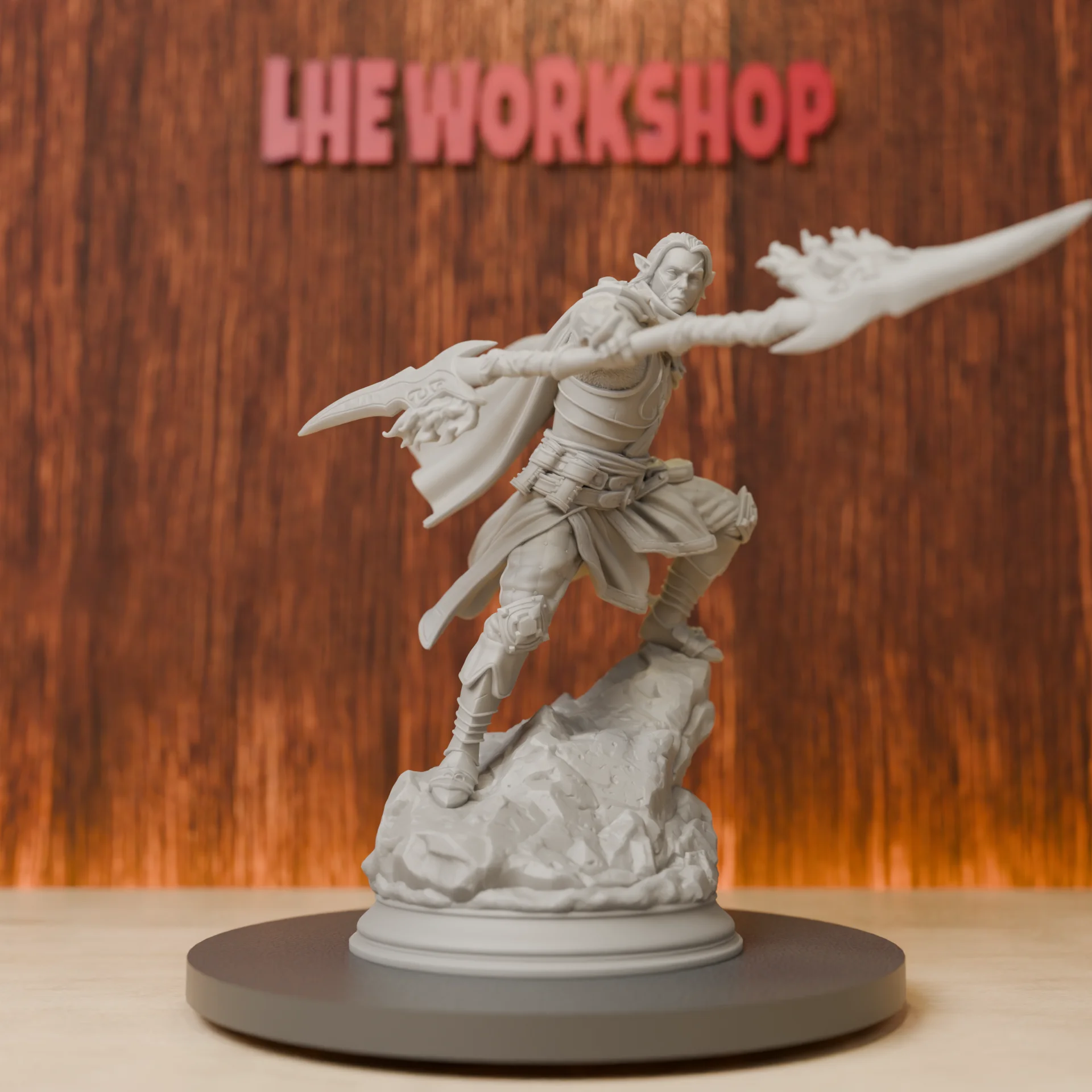 Elf Polearm Warrior Miniatures | 28mm-75mm | Resin 3D Printed DND Pathfinder Mini | Unpainted Grey