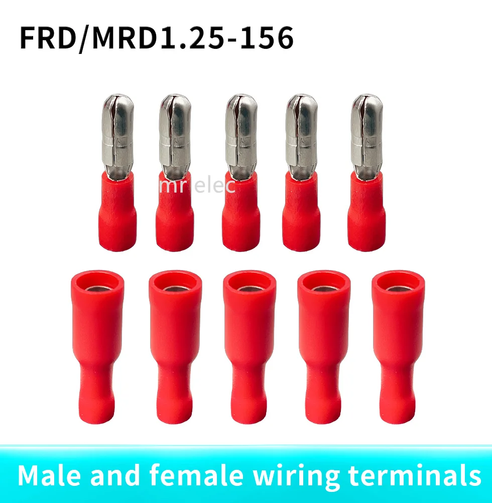 100PCS MRD1-156 FRD1-156 Bullet Shaped Female Male Insulating Joint Wire Connector Electrical Crimp Terminal red  FRD+MPD