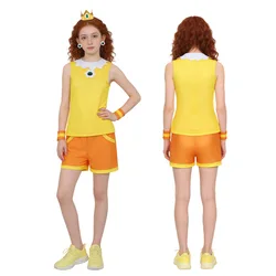 Princess Game Daisy Cotume Yellow Tennis Outfit Top Shorts Ear Clips Wristband Clown Halloween Cosplay Costume