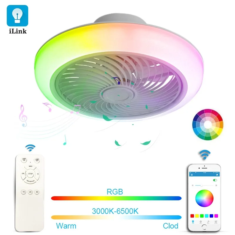 

Magic color bedroom fan light home bedroom dining room led ceiling light smart App Bluetooth music invisible fan lamp