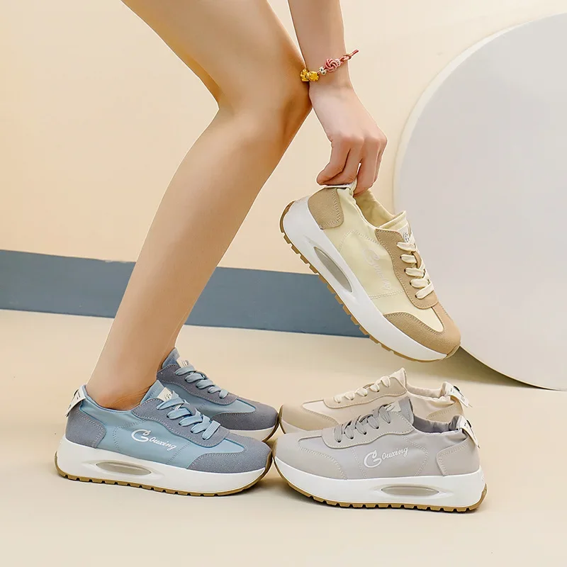 Zapatos deportivos de verano para mujer, zapatos informales transpirables de seda helada con plataforma para caminar, zapatos blancos con cojín de aire