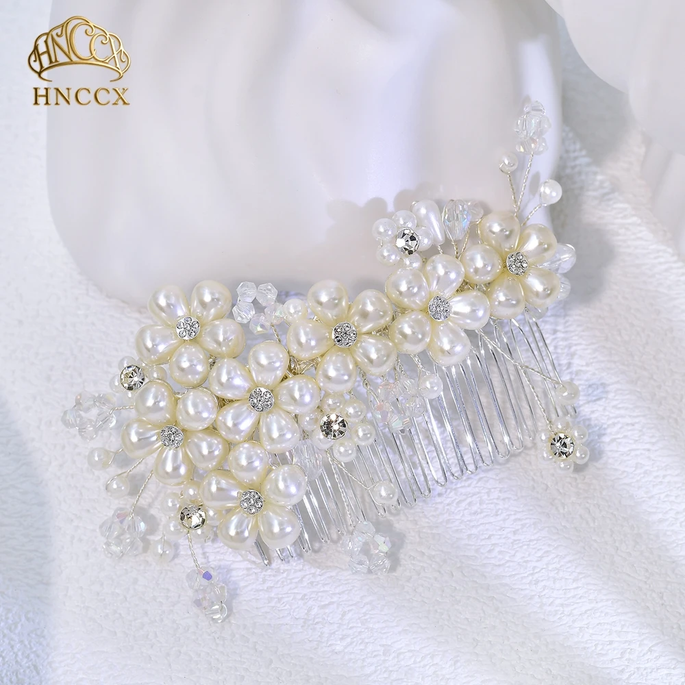 Afbeelding 6: HNCCX Elegante bruidsbruiloft parel haarkam Handgeweven prachtige damesbanket dansfeest alledaagse haaraccessoires HP05