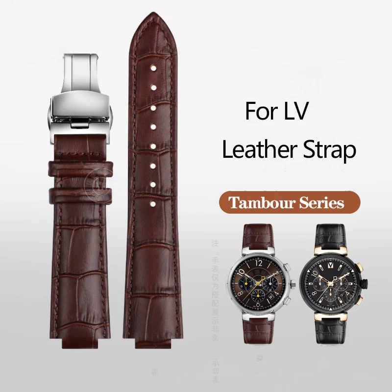 Genuine Leather Raised Mouth Watch Strap for LV Tambour Series TAMBOUR Q1121 Q114k QBB197/118 Cowhide Bracelet 18x10mm 21x12mm