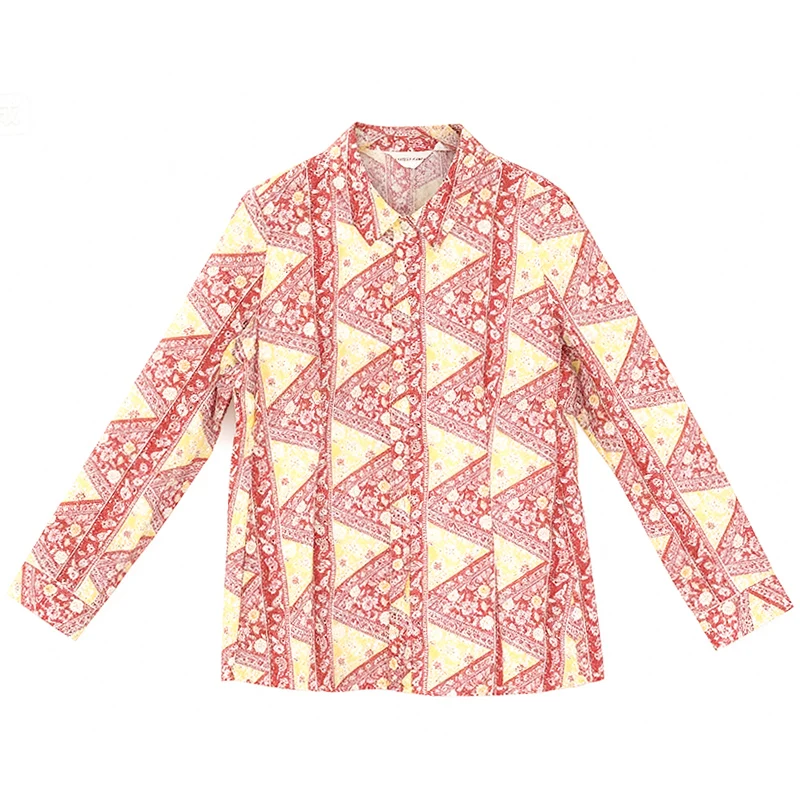 

Элитный женский топ из 100% хлопка с красным принтом, новая осенняя коллекция, дышащий, удобный, винтажный, повседневный стиль