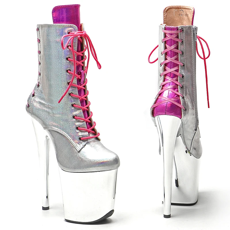 Leecabe 20CM/8inches Shiny PU mix color exoticism Trend fashion electroplate High Heel platform stripper heel  Pole Dance boots