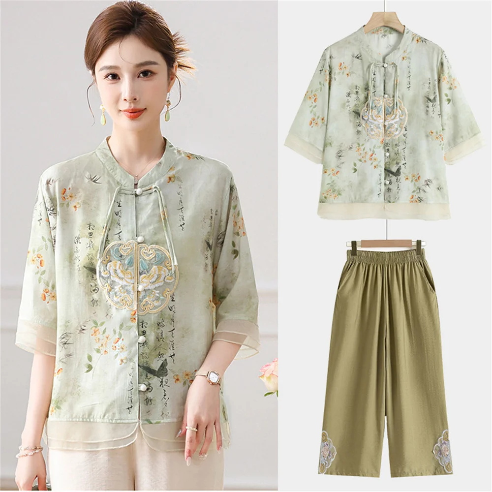 

New Chinese young mother new summer dress small shirt middle-aged women summer Chinese style suit GJ6