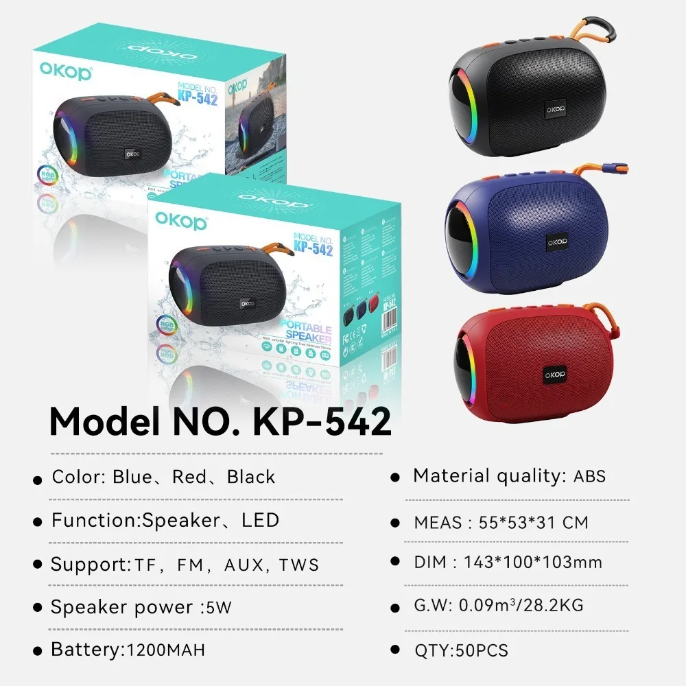 OKOP سمّاعات بلوتوث، مكبر صوت بحبل محمول خارجي، ضوء محيط LED، مضخم صوت لاسلكي لبطاقة المنزل، مضخم صوت صغير