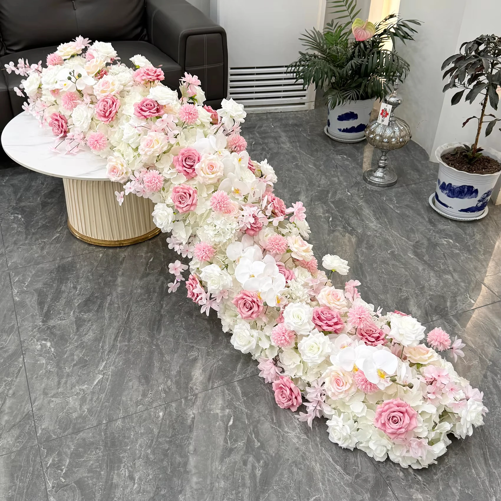 Uflower Pink White Rose Flower Row Wedding Backdrop Arch Decor Table Centerpiece Decor Event Props Floor Flower Arrangement