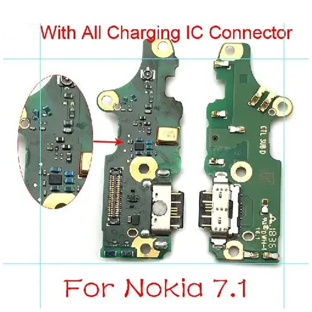 1Pcs，NEW Full Chip For Nokia 7.1 Micro Dock Connector Board USB Charging Charge Port Flex Cable