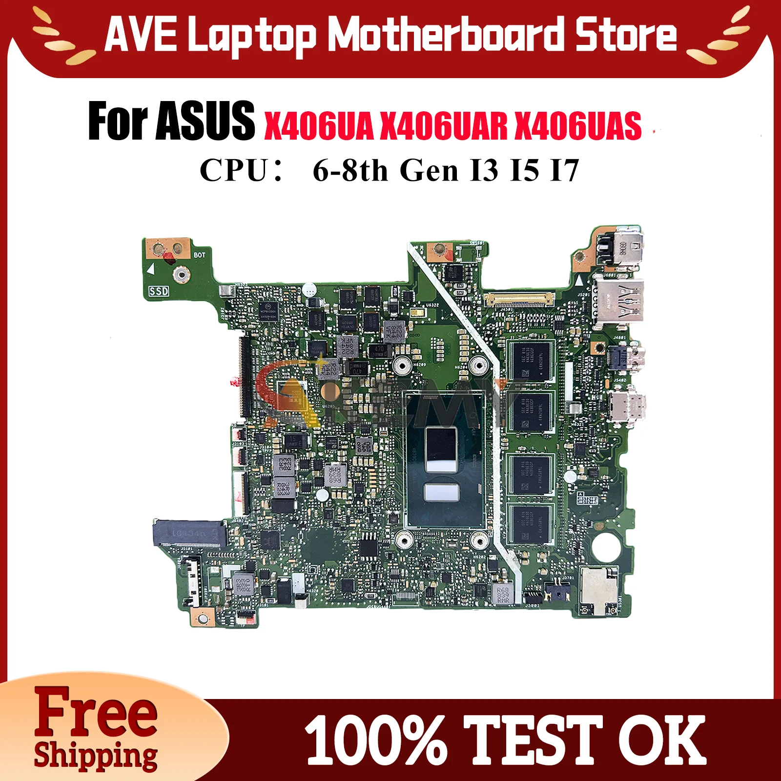 

X406UA Laptop Motherboard For ASUS VivoBook X406UAS K406U S406U X406UA X406UAR X406U V406U Mainboard With I3 I5 I7 CPU tests OK