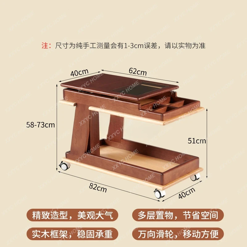 Medieval style solid wood trolley sofa side table rotating coffee table table