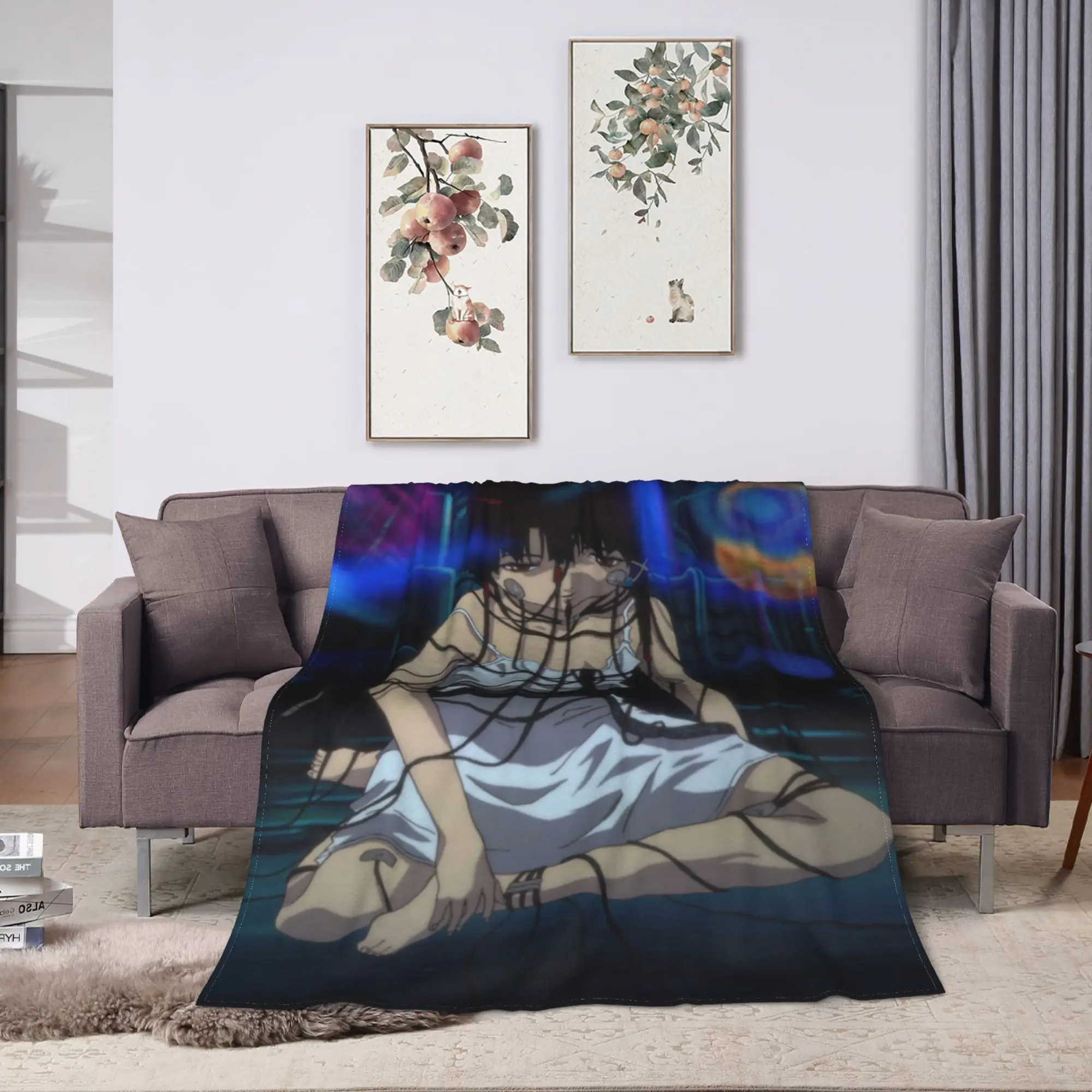 Soft BlanketsKids Picnic Anime Serial Experiments Lain Throw Blanket  Flannel Bedspread For Bedroom Print Sofa Bed Cover