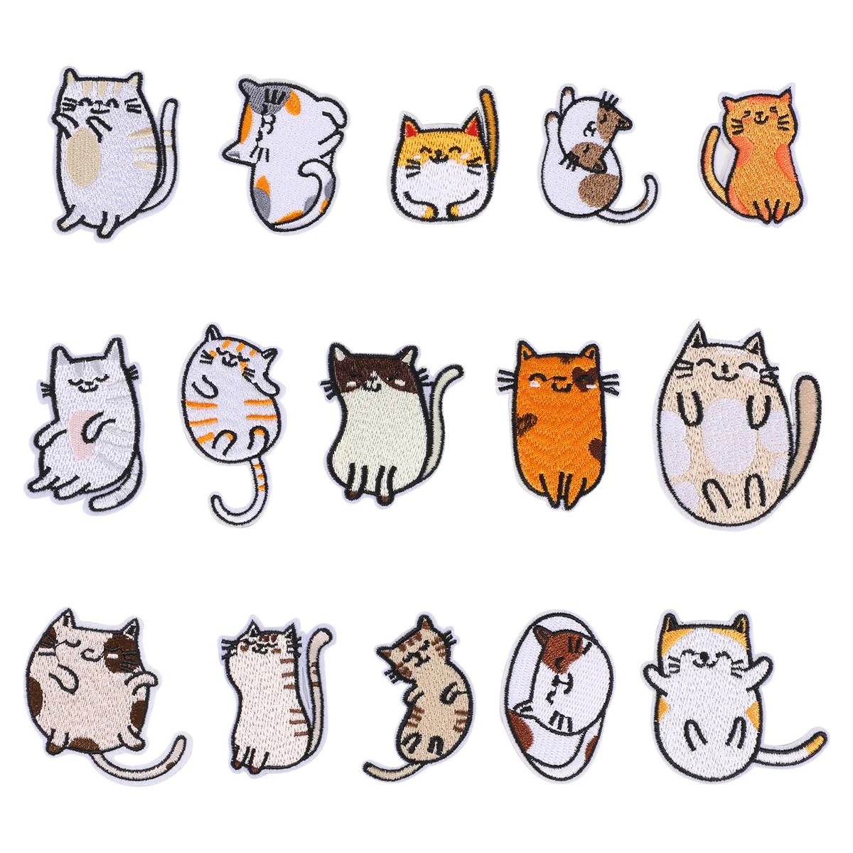 Embroidered Iron on Patches, 15PCS Vivid Cute Cat Embroidery Patches for Jeans Jackets Sewing Applique DIY Accessory