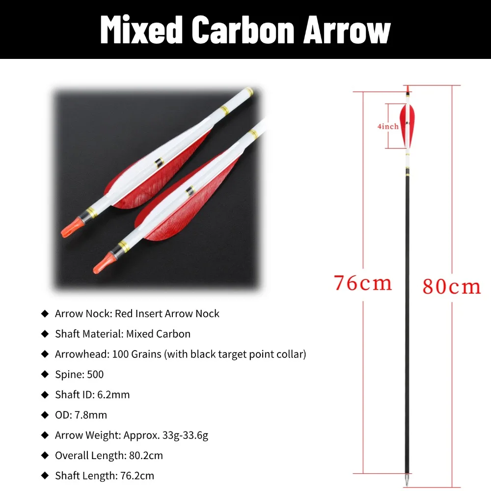 6/12 قطعة سهم كربون مختلط الرماية 100 جرام رأس السهم Spine500 4/5 بوصة قطرة الماء تركيا السهم ريشة قوس الرماية الصيد الرماية