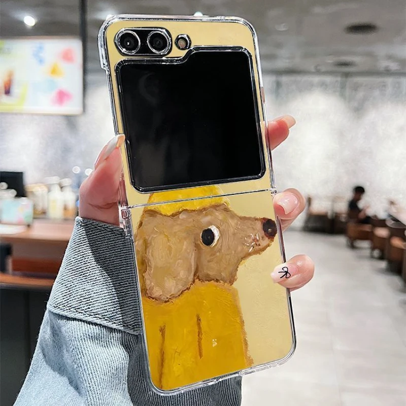 Funny Cartoon Brown Dog Clear Case For Samsung Galaxy Z Flip 6 ZFlip5 5G Samsung ZFlip4 ZFlip 3 Fundas Vibration-proof Soft Case