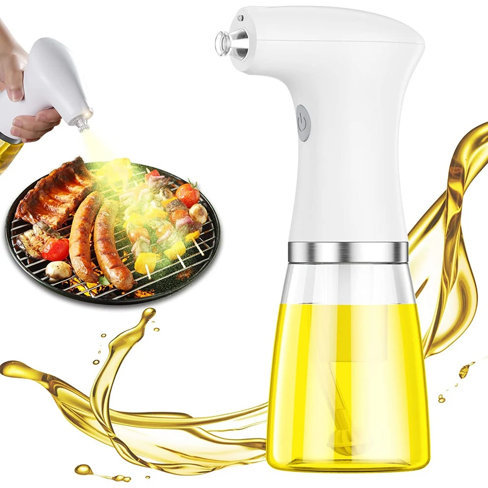 A62K Electric Oil Sprayer for Cooking, 8Oz Olive Oil Dispenser Bottle Oil Mister Spritzer Glass Bottles White