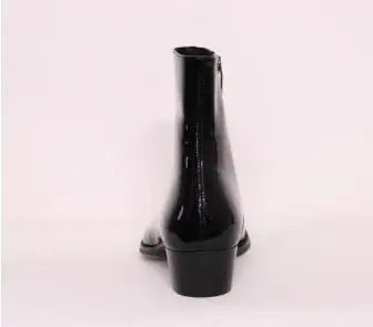 British Style Men Shiny Patent Leather Zipper Side Pointed Toe Short Chelsea Boots Male Med Heels Height Increasing Ankle Boots - Image 4