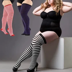 Plus Size Sexy Black White Striped Long Socks Women Thigh High Sock Over The Knee Stockings Girls Knitted Knee Sock Stocking