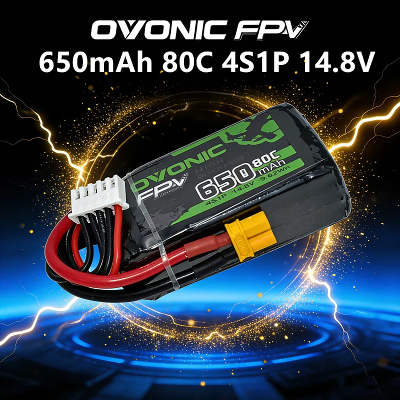 

Аккумулятор Ovonic 650 мАч 80C 14.8В LiPo для радиоуправляемых вертолетов, квадрокоптеров, FPV-дронов, запчасти для гоночных дронов с разъемом XT30, 4S аккумулятор
