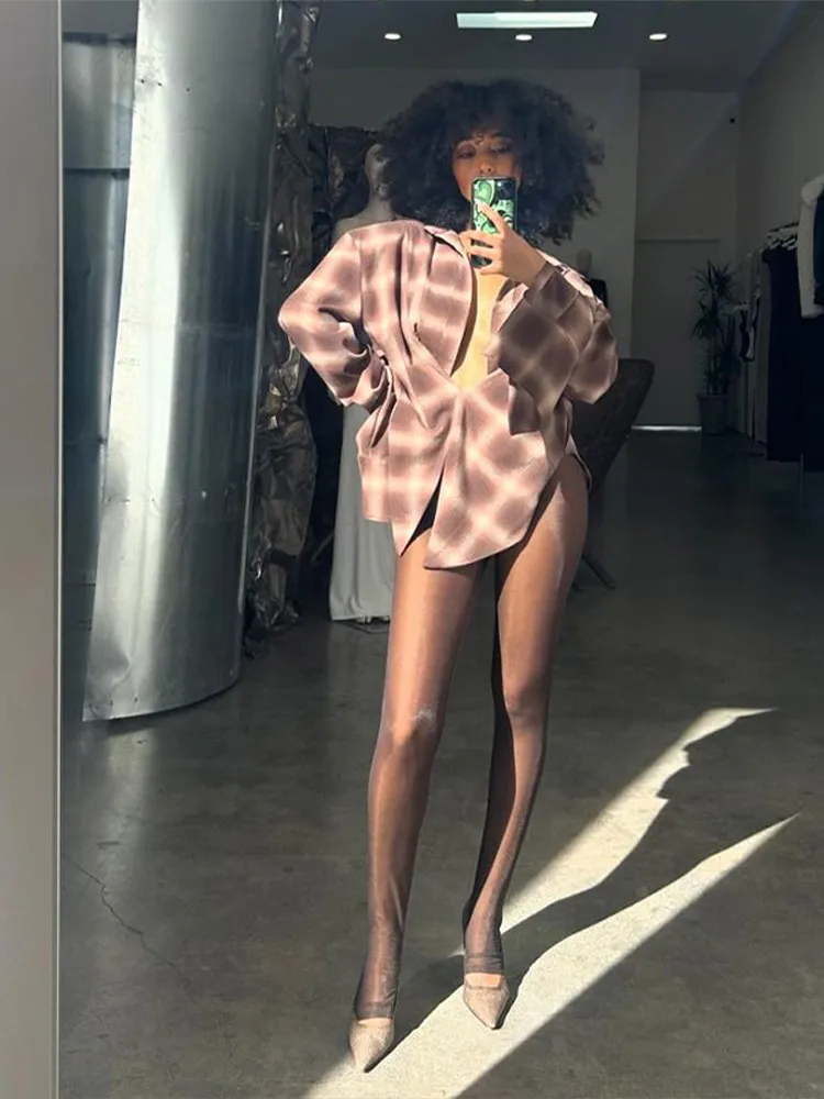 منقوشة القمصان النسائية بدوره إلى أسفل طوق كم طويل زر الكتف وسادة امرأة البلوزات المتضخم الخريف السببية تنورة فضفاضة السيدات