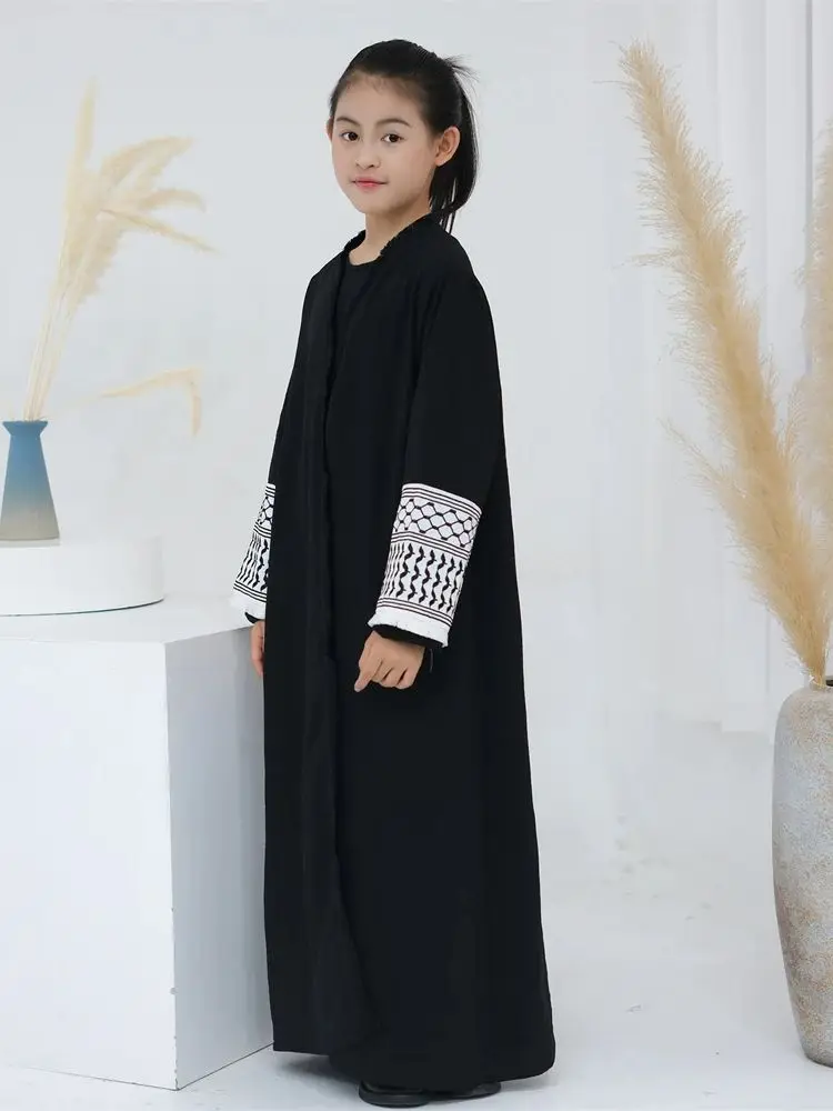 Open White Black Plain Abayas For Child Kids Modest Abaya Dubai Muslim Kaftan Under Dress Girl Robe Caftan Marocain Musulmane