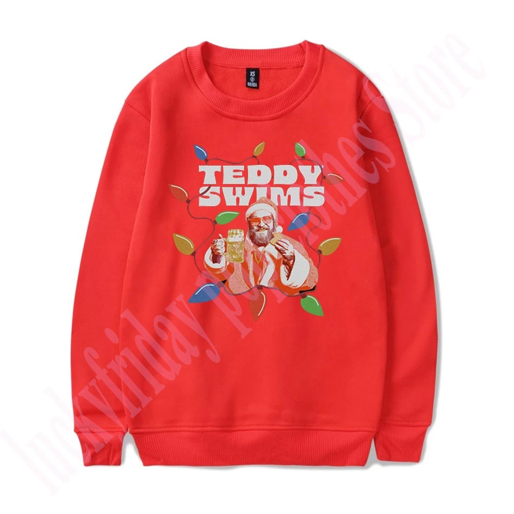 Moletom de manga comprida masculino e feminino, streetwear casual na moda, Teddy Swims Merch, pescoço TEDDY KEGSMAS