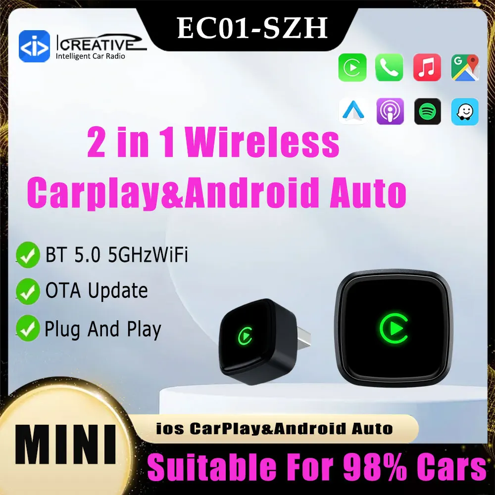 

2 в 1, беспроводной CarPlay Android Auto Dongle Converter, обновление AI Smart Box от проводного к беспроводному устройству для интеллектуальной системы автомобиля