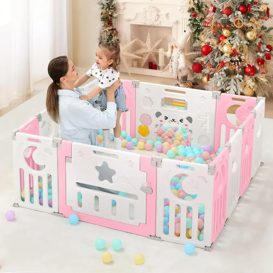 Cercadinho para bebês e crianças, cercadinho dobrável de 14 painéis com área de jogo portátil ajustável, centro ativo interno e externo