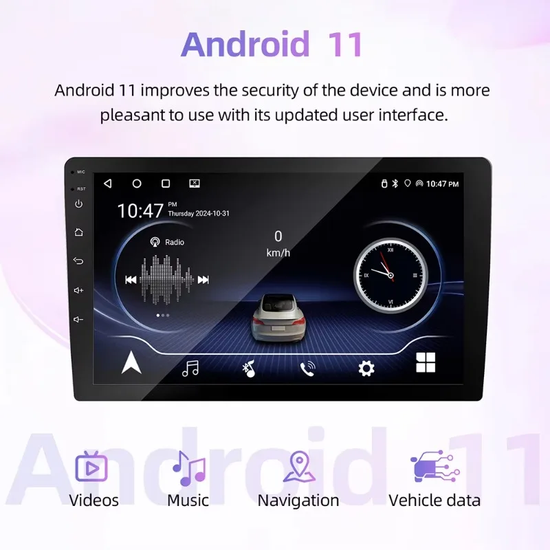 9-Inch Android 11 Portable Car Radio with Global Positioning System Navigation Wireless CarPlay USB Player