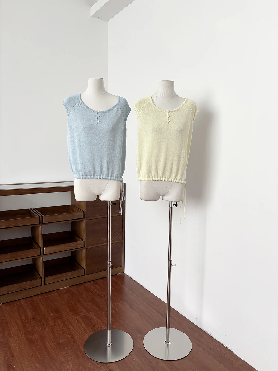 Sweet Loose Fit Short Sleeve round Neck Knitted Top Women's Summer Style Casual Comfortable Drawstring  Length T-Shirt