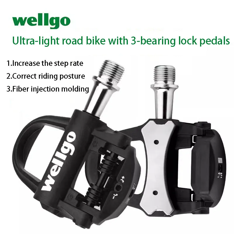

WELLGO HT001-HT002 Road Bike Lock Pedaling Ultra-light 3-bearing Carbon Fiber Lock Pedal For SPD LOOK