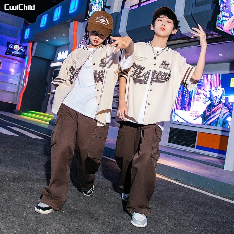 Hip Hop Boys Fashion Baseball Jacket Solid Caro Pants Girls Streetwear Shirt Child Jazz Clothes Sets Kids Street Dance Costumes