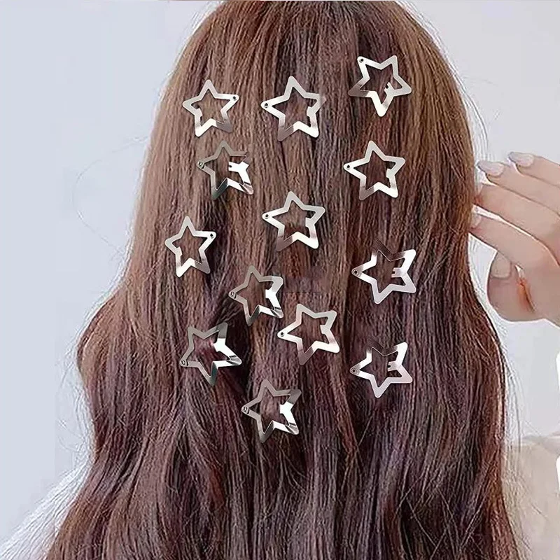 50/100pcs/set Star Hair Clips for Girls Filigree Star Metal Snap Clip Hairpins Barrettes Fahsion Bobby Pin Headwear Accessories