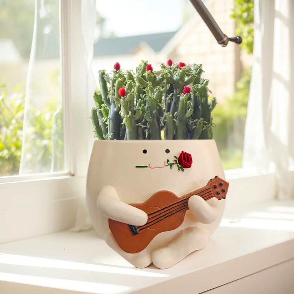 

Smile Face Planter Pot Resin Funny Ukulele Planter Unique Sit Long Chair Succulent Pots for String of Pearls Plant