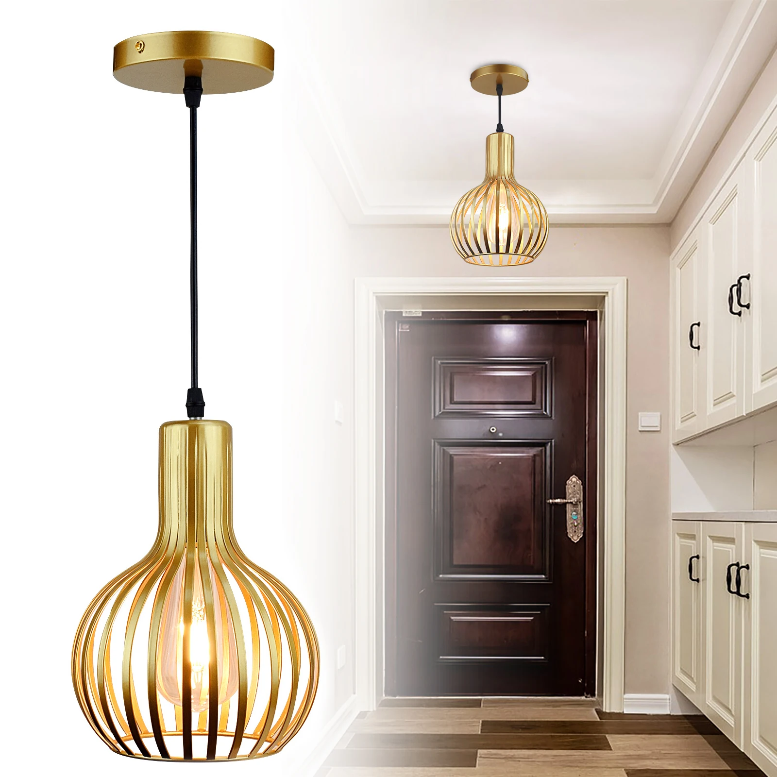 Depuley Antique Brass Metal Ceiling Pendant Light Industrial Adjustable LED for Kitchen Hallway Dining Room Restaurant E26 Base