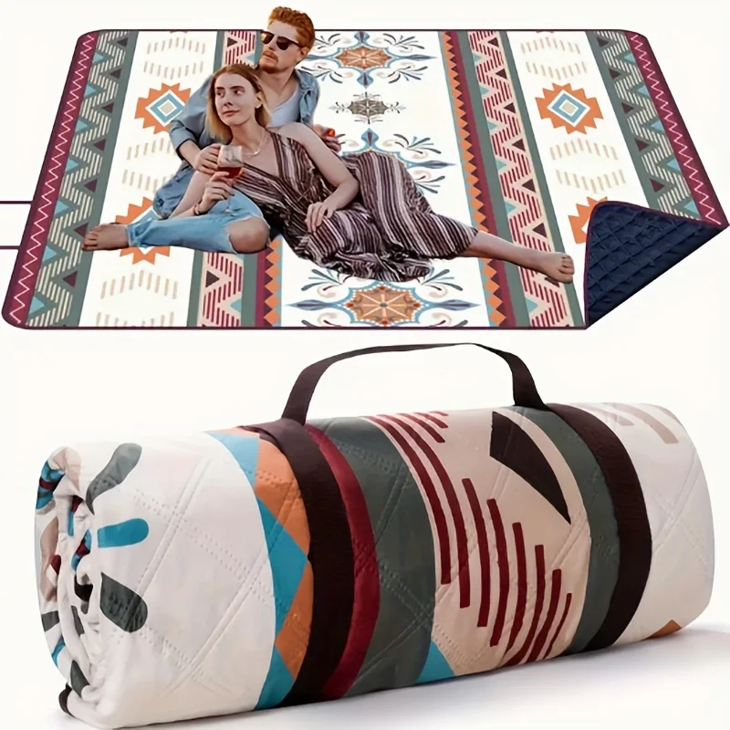 1pc Portable Outdoor Picnic Blanket - Lightweight and Durable Polyester Beach Mat Fashionable Geometric Design Oxford Cloth