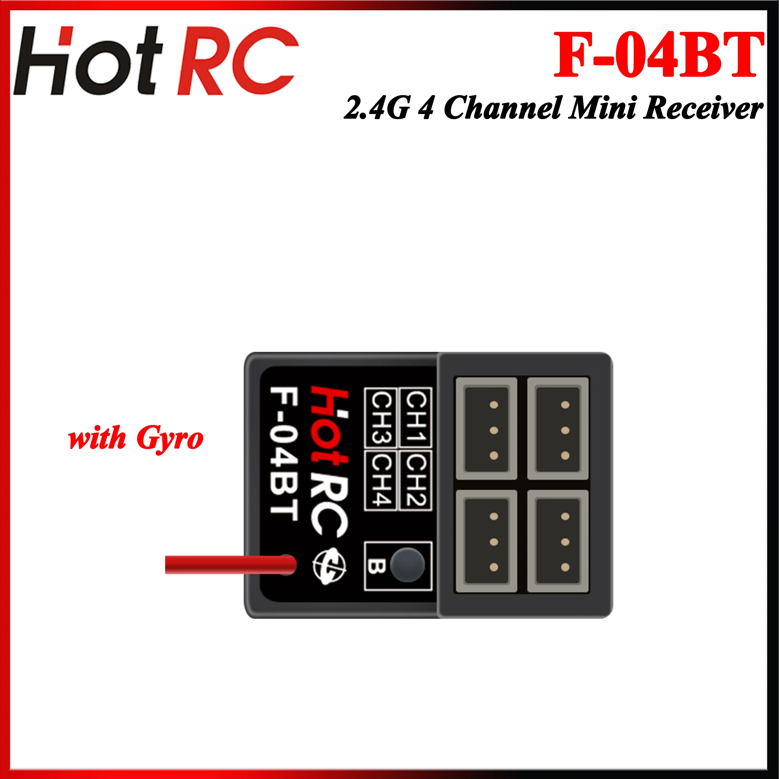 

HOTRC 2.4Ghz 4CH 4 Channel F-04BT PWM Mini Receiver with Gyro RX for Transmitter Remote Controller TX Car Boat Tank Model Parts