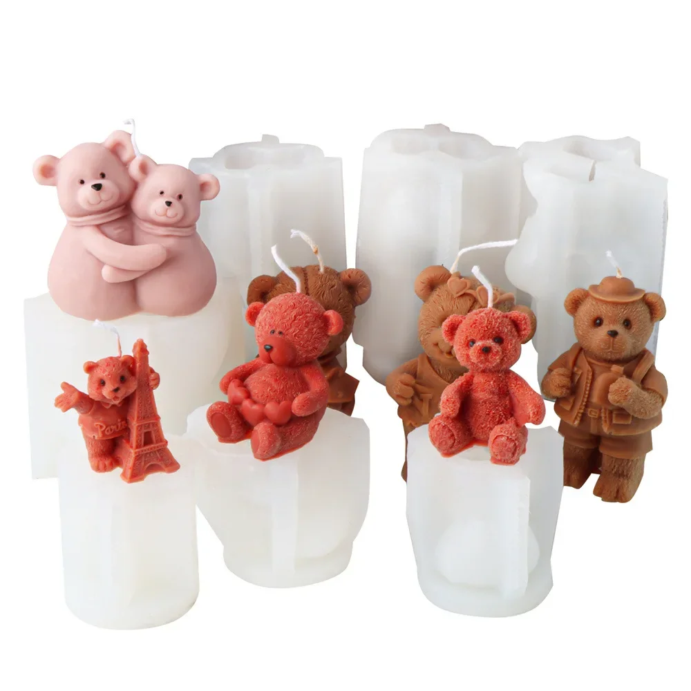 ثلاثية الأبعاد الكرتون عناق الدب قوالب السيليكون لطيف الحيوان الحب الدب المعطرة قالب شمع الجص راتنجات الايبوكسي قوالب شمعة صنع عدة