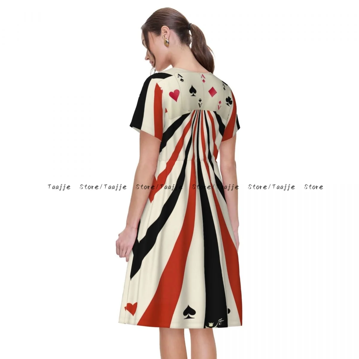 فستان نسائي الآس من الماس أوراق اللعب قلوب البستوني نوادي الصيف أنيقة س الرقبة قصيرة الأكمام الإناث فستان طويل فضفاض غير رسمي #3