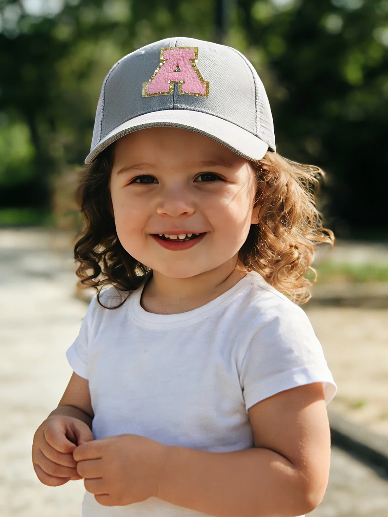 1pc Child's Grey 26 Letter Print Mesh Cap, Baby Unisex Baseball Sunvisor Hat, Suitable For Outdoor Activities And Daily Wear, Su view 2