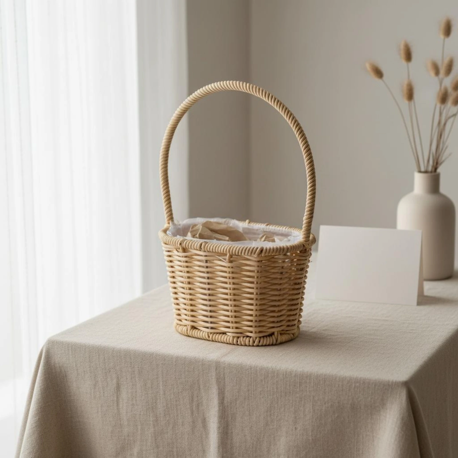 Picnic Basket Handwoven Wicker Design Easy to Carry Farmhouse Style Household Storage for Organizing Small Essentials view 5